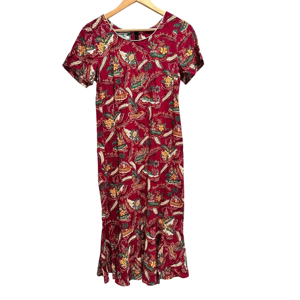 Two Palms Vintage Hawaiian Tropical Midi Dress Size Small Cotton Beach Vacation